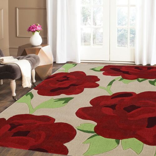 Cream and Red Flower Rug - Nevada - 200x290cm (6'8"x9'7")
