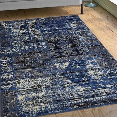 Blue Vintage Patchwork Rug - Texas - 60x225cm (2'x7'3")