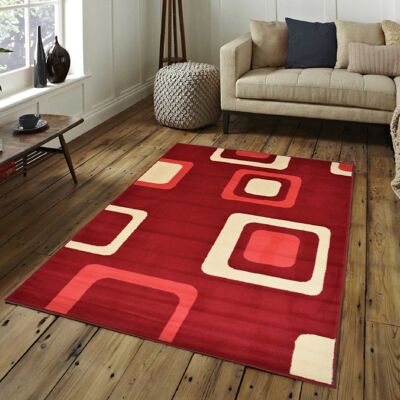 Red Boxed Pattern Rug - Texas - 60x110cm (2'x3'7")