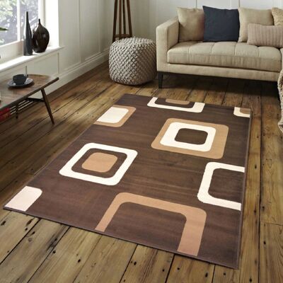 Brown Boxed Pattern Rug - Texas - 235x320cm (7'7"x10'5")