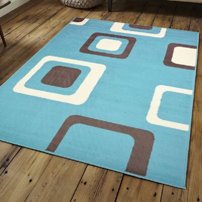 Blue Boxed Pattern Rug - Texas - 60x110cm (2'x3'7")