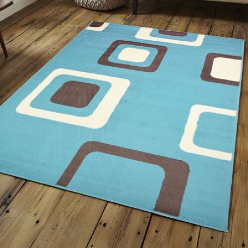 Blue Boxed Pattern Rug - Texas - 235x320cm (7'7"x10'5")