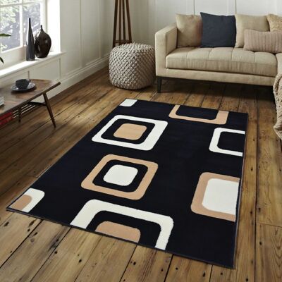 Black Boxed Pattern Rug - Texas - 120x170cm (4'x5'8")