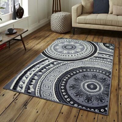 Grey Circle Mandala Pattern Rug - Texas - 80x150cm (2'8"x5')