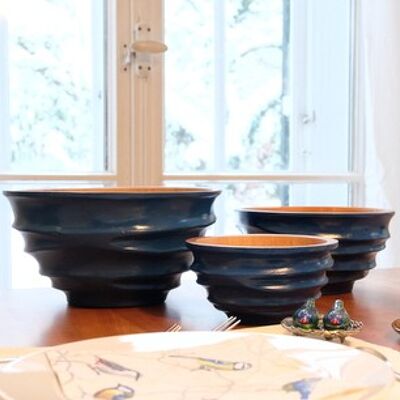 Wooden bowl - fruit bowl - salad bowl - model Twist - royal blue - M (Øxh) 20cm x 10cm