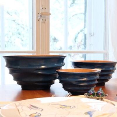 Wooden bowl - fruit bowl - salad bowl - model Twist - royal blue - M (Øxh) 20cm x 10cm