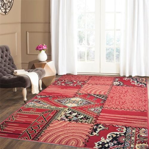 Red Traditional Patchwork Rug - Texas - 185x270 (6'6"x8'8")