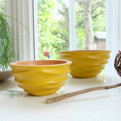 Wooden bowl - fruit bowl - salad bowl - model Twist - curry yellow - M (Øxh) 20cm x 10cm