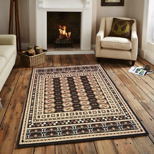 Black Traditional Bokhara Rug - Texas - 185x270 (6'6"x8'8")