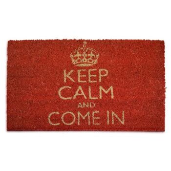 Tapis en fibre de coco rouge Keep Calm Goa