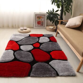 Tapis Shaggy Pebbles 3D Rouge et Gris - Hawaï - 60x110cm (2'x3'7) 2