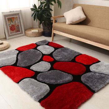 Tapis Shaggy 3D Pebbles Rouge et Gris - Hawaï - 80x150cm (2'8"x5') 1