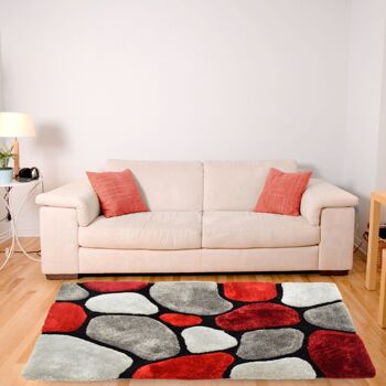 Tapis Shaggy 3D Pebbles Rouge et Gris - Hawaï - 80x150cm (2'8"x5') 4