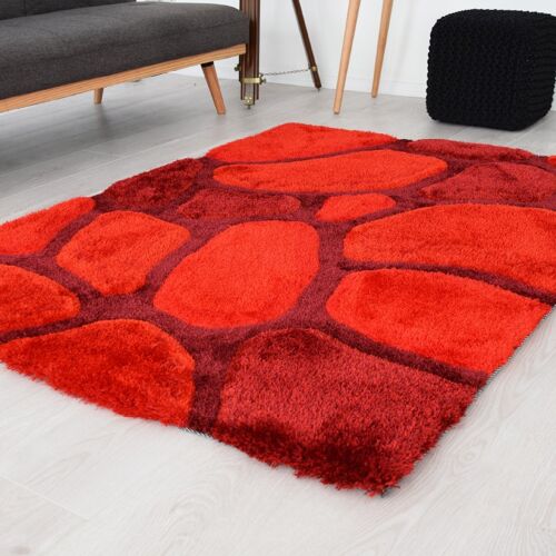 Red 3D Pebbles Shaggy Rug - Hawaii - 120x170cm (4'x5'8)