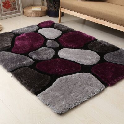 Purple and Grey 3D Pebbles Shaggy Rug - Hawaii - 240x330cm (8'x11'3")