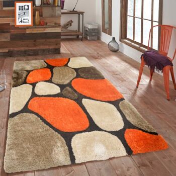 Tapis Shaggy 3D Pebbles Orange et Marron - Hawaï - 60x110cm (2'x3'7) 1