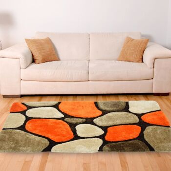 Tapis Shaggy 3D Pebbles Orange et Marron - Hawaï - 60x110cm (2'x3'7) 3