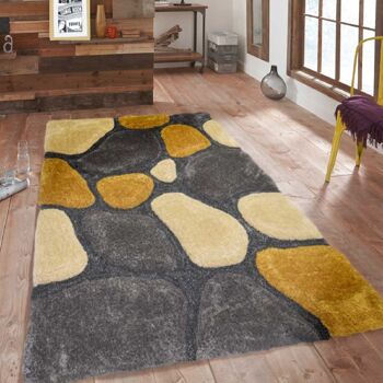 Tapis Shaggy 3D Pebbles Jaune et Gris - Hawaï - 200x290cm (6'8"x9'7") 2