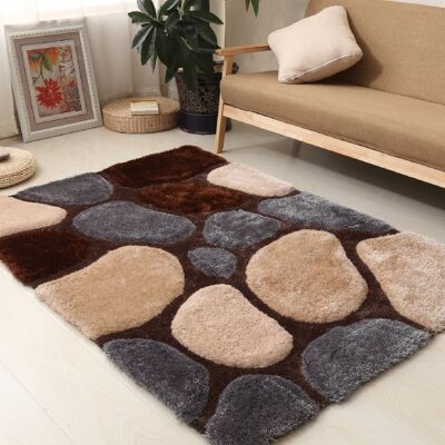 Brown and Grey 3D Pebbles Shaggy Rug - Hawaii - 60x110cm (2'x3'7)