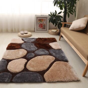 Tapis Shaggy 3D Pebbles Marron et Gris - Hawaï - 150x230cm (4'9"x7'8") 2