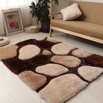 Tapis Shaggy 3D Pebbles Marron et Beige - Hawaï - 60x110cm (2'x3'7) 1