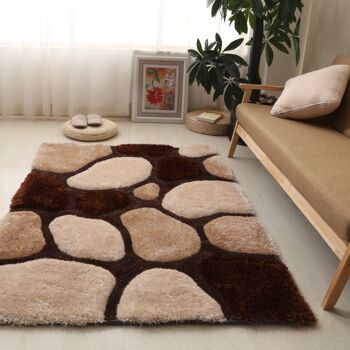 Tapis Shaggy 3D Pebbles Marron et Beige - Hawaï - 60x110cm (2'x3'7) 2