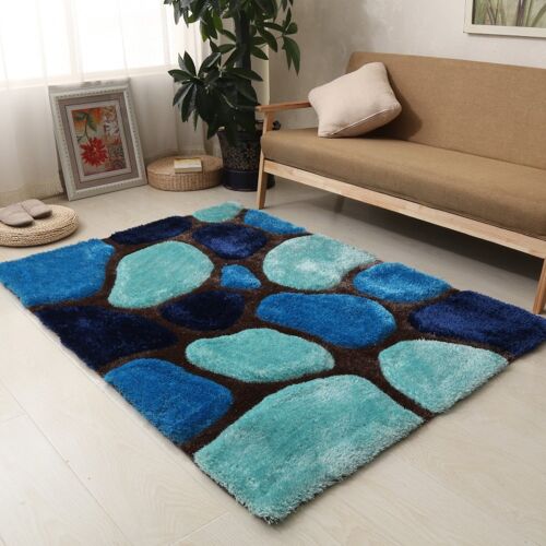 Blue and Navy 3D Pebbles Shaggy Rug - Hawaii - 120x170cm (4'x5'8)