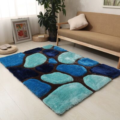 Blue and Navy 3D Pebbles Shaggy Rug - Hawaii - 240x330cm (8'x11'3")