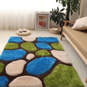 Tapis Shaggy 3D Pebbles Bleu et Vert - Hawaï - 80x150cm (2'8"x5') 2