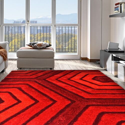 Red 3D Tides Shaggy Rug - Hawaii - 120x160cm (4'x5'2")