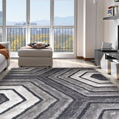 Grey 3D Tides Shaggy Rug - Hawaii - 120x160cm (4'x5'2")