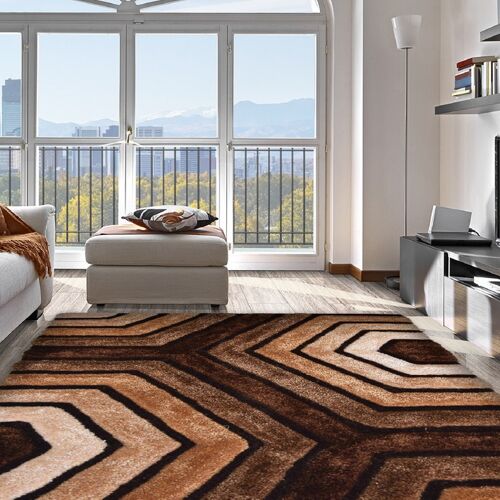 Brown 3D Tides Shaggy Rug - Hawaii - 150x230cm (4'9"x7'8")