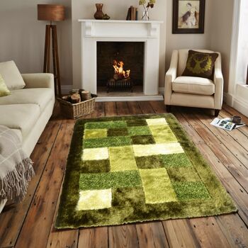 Tapis Shaggy Vert à Carreaux 3D - Hawaï - 200x290cm (6'8"x9'7") 3