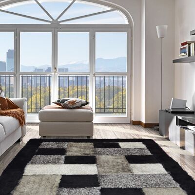 Black 3D Checked Shaggy Rug - Hawaii - 150x230cm (4'9"x7'8")