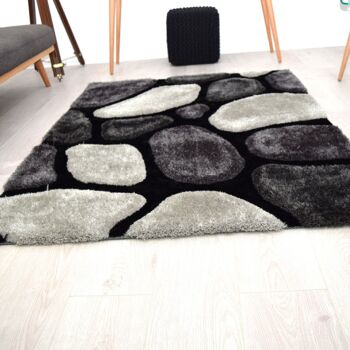 Tapis Shaggy 3D Pebbles Noir et Gris - Hawaï - 60x110cm (2'x3'7) 3