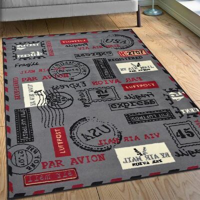 Grey Postcard Design Rug - Texas - 160x225cm (5'4"x7'3")