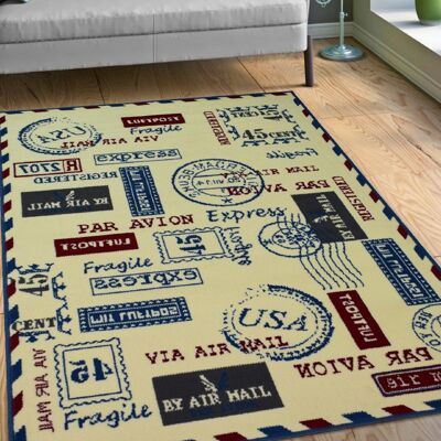 Cream Postal Design Rug - Texas - 80x150cm (2'8"x5')