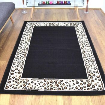 Tapis Bordure Imprimé Léopard Noir - Texas Animal Kingdom - 80x150cm (2'8"x5') 1