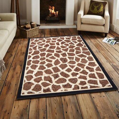 Brown Giraffe Print Rug - Texas Animal Kingdom - 185x270cm (6'6"x8'8")