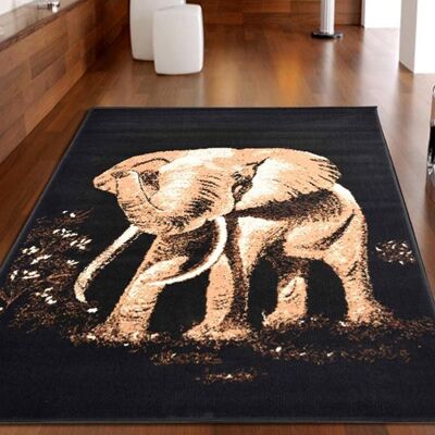 Cream Elephant Print Rug - Texas Animal Kingdom - 160x225cm (5'4"x7'3")