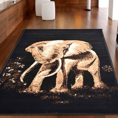 Cream Elephant Print Rug - Texas Animal Kingdom - 185x270cm (6'6"x8'8")