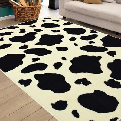 Black and Cream Cow Print Rug - Texas Animal Kingdom - 60x110cm (2'x3'7")