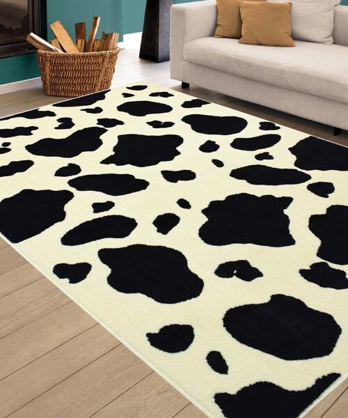 Black and Cream Cow Print Rug - Texas Animal Kingdom - 80x150cm (2'8"x5')
