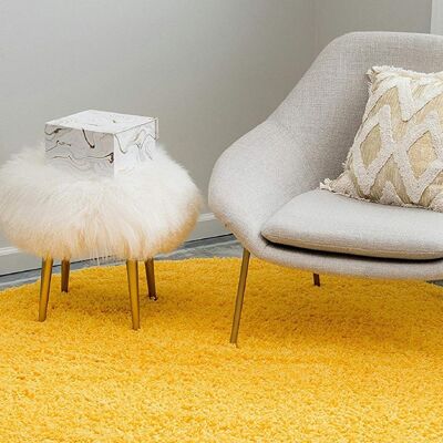 Mustard Plain Circle Shaggy Rug - California - 120cm Circle