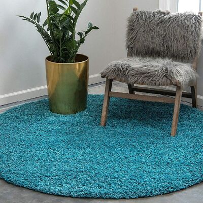 Teal Plain Circle Shaggy Rug - California - 150cm Circle