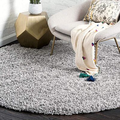 Silver Plain Circle Shaggy Rug - California - 120cm Circle