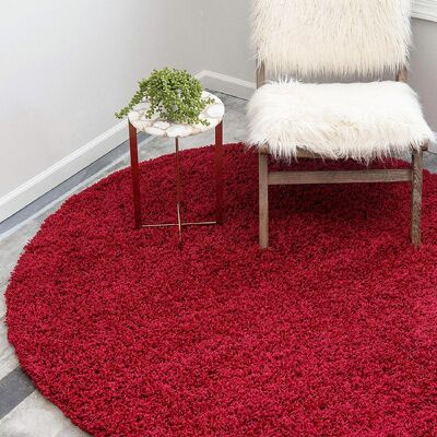 Red Plain Circle Shaggy Rug - California - 120cm Circle