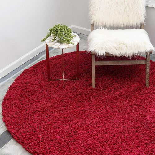 Red Plain Circle Shaggy Rug - California - 150cm Circle