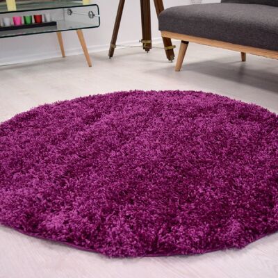 Purple Plain Circle Shaggy Rug - California - 120cm Circle