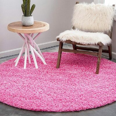 Pink Plain Circle Shaggy Rug - California - 120cm Circle